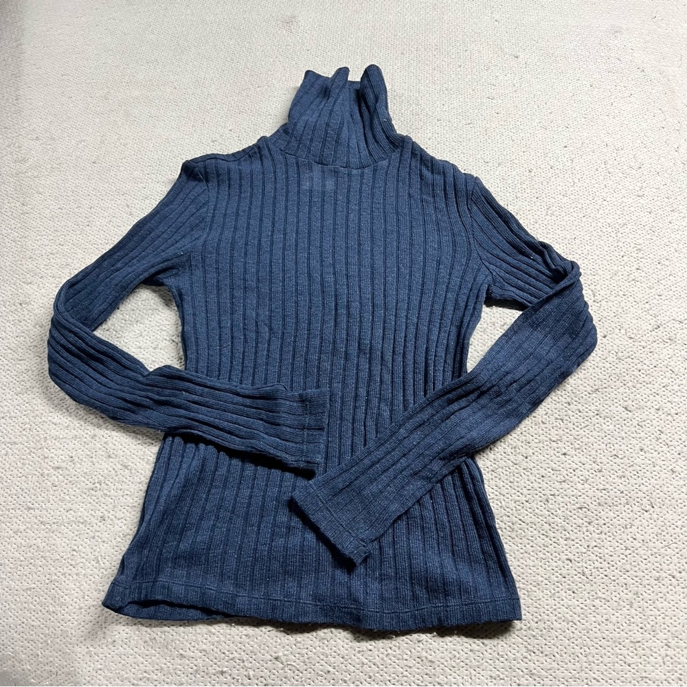 MaxMara Leisure Blue Knit Turtleneck Wool & Angora Blend Sweater Size Medium EUC